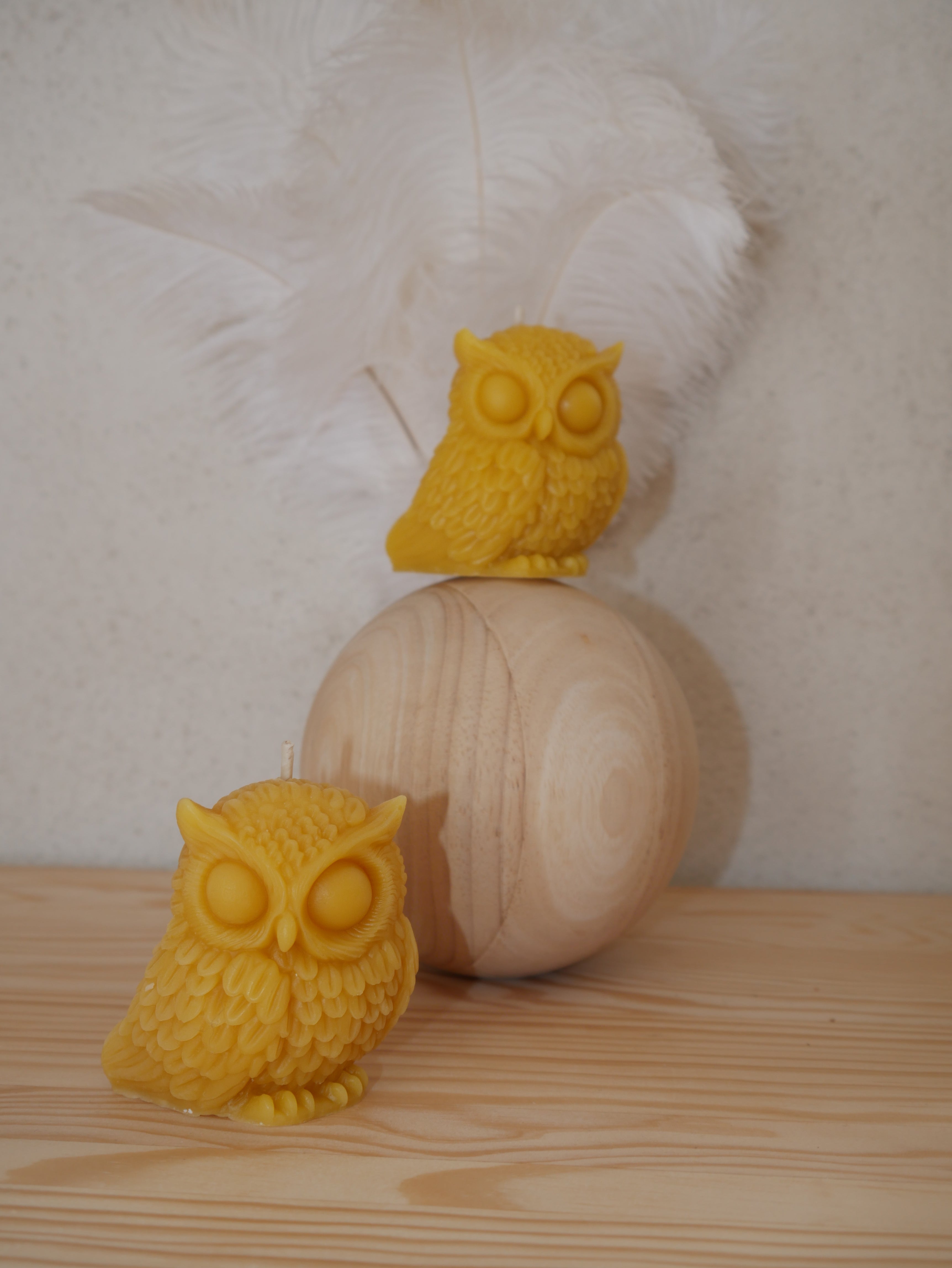 BOUGIE NATURELLE "HIBOU" EN CIRE D'ABEILLE
