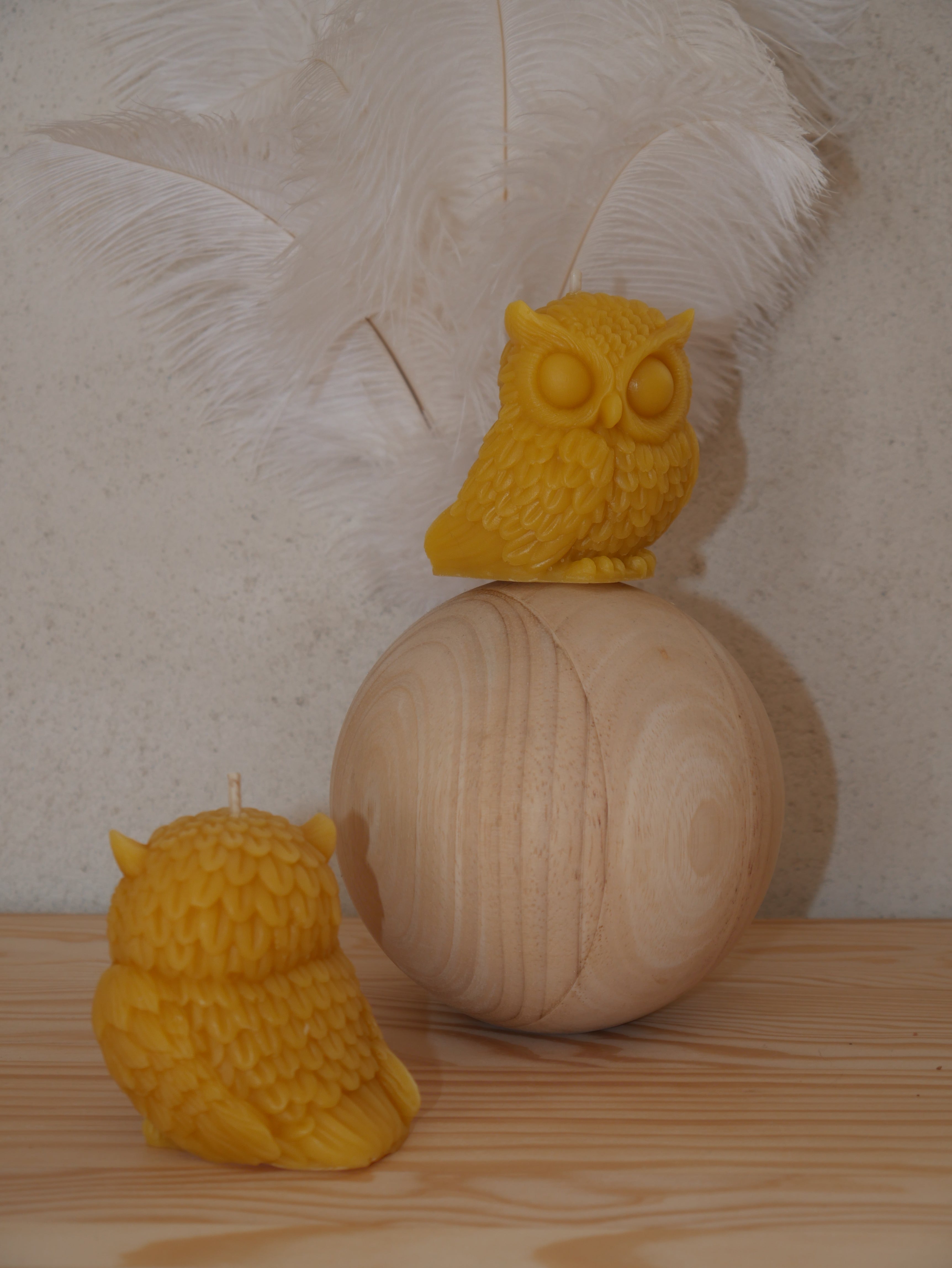 BOUGIE NATURELLE "HIBOU" EN CIRE D'ABEILLE